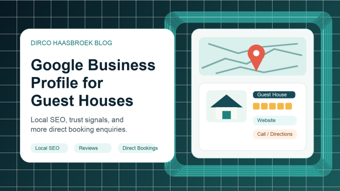 Editorial illustration for Google Business Profile tips for guest houses and local SEO.