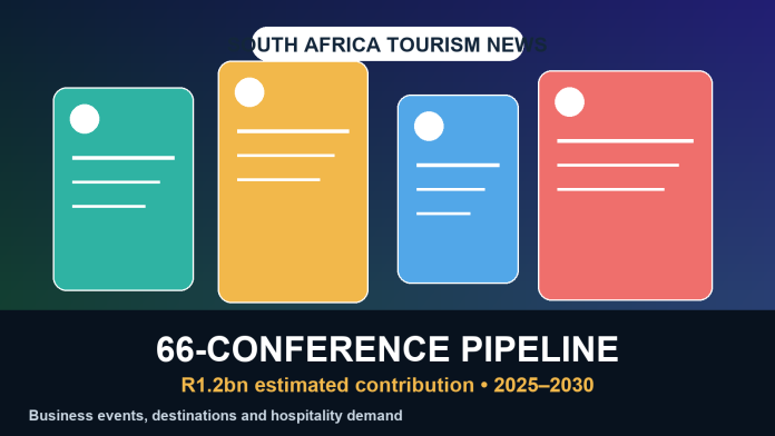 Editorial graphic for South Africa conference pipeline and events tourism demand news.